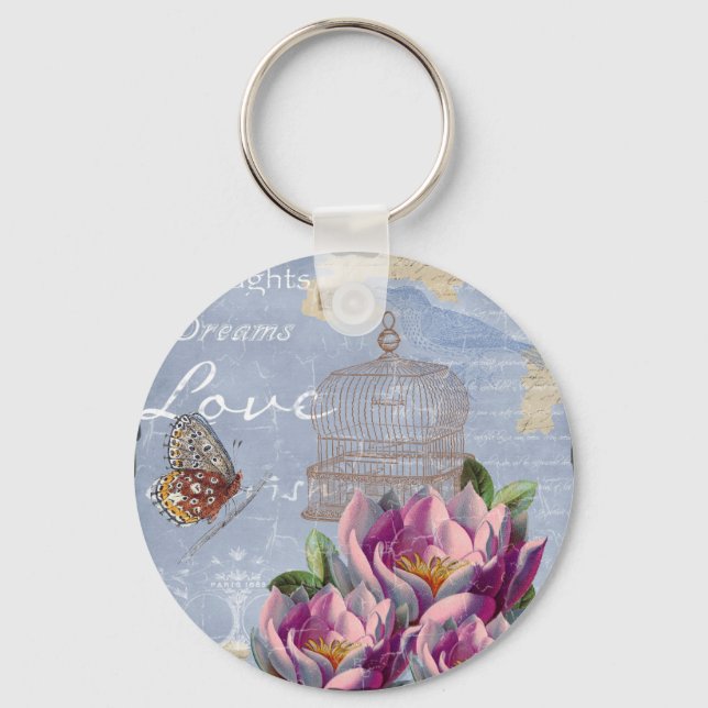 Viktorianische Liebe Gedanken Träume Butterfly Bir Schlüsselanhänger (Vorderseite)