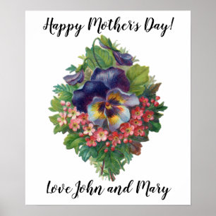 Viktorianische Lila Pansy Bouquet zum Muttertag Poster