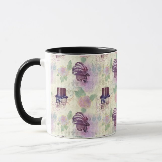 Viktorianische Lila Steampunk Hats Feathers Skulls Tasse (Links)