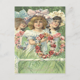 Viktorianische Mädchenwreath-Rosen-Erinnerungstag Postkarte