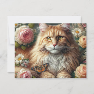 Viktorianische Maine-Coon-Katze mit rosa Rosen Postkarte