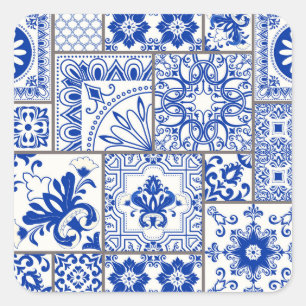 Viktorianische Majolika: Patchwork-Fliesenmuster. Quadratischer Aufkleber