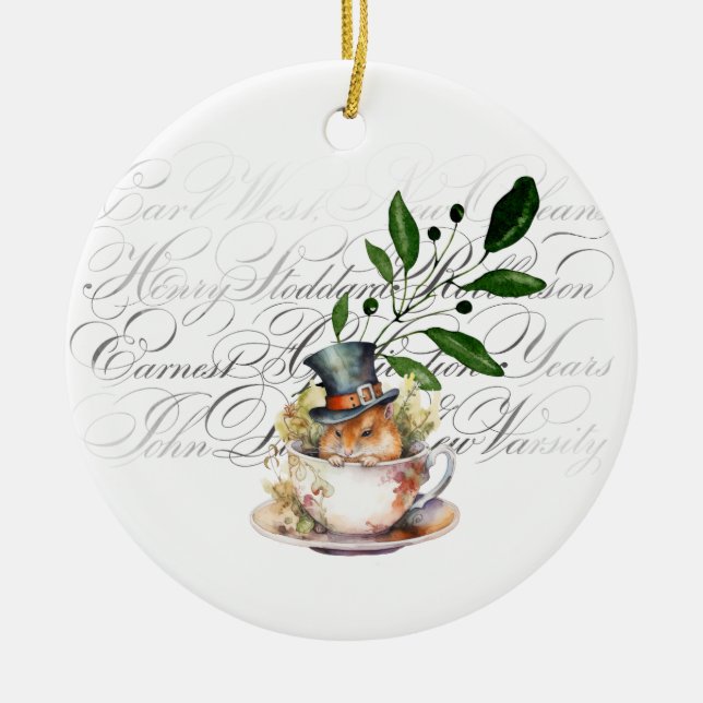 Viktorianische Maus in Teetasse Keramik Ornament (Vorne)