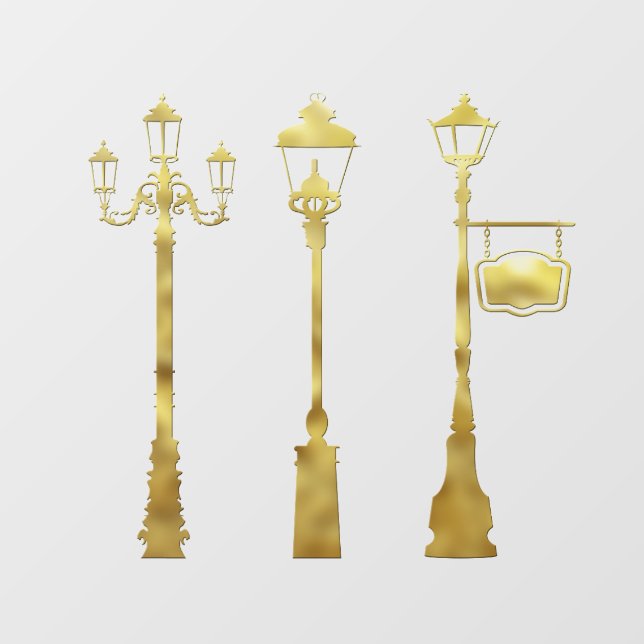 Viktorianische Messinglampe Laterne Gold Winter Fensteraufkleber (Blatt)