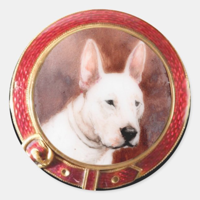 VIKTORIANISCHE MINIATURE HUNDERPORTRAITS Bull Terr Runder Aufkleber (Vorderseite)
