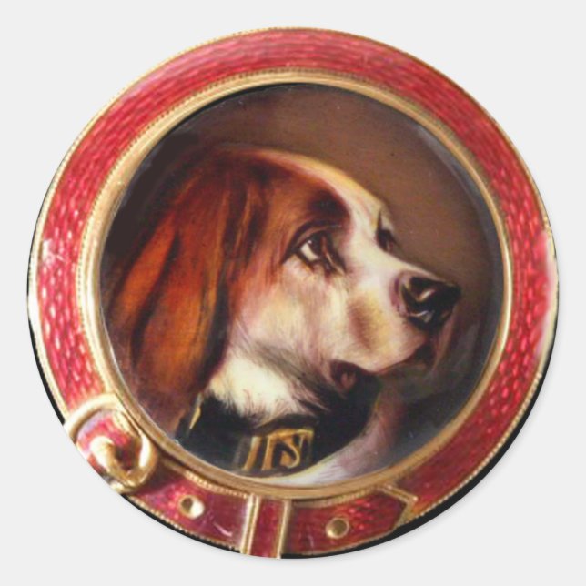 VIKTORIANISCHE MINIATURHUNDPORTRAITS Bluthund Runder Aufkleber (Vorderseite)