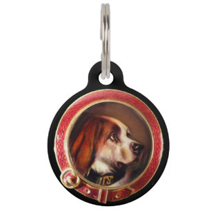 VIKTORIANISCHE MINIATURHUNDPORTRAITS Bluthund Tiernamensmarke
