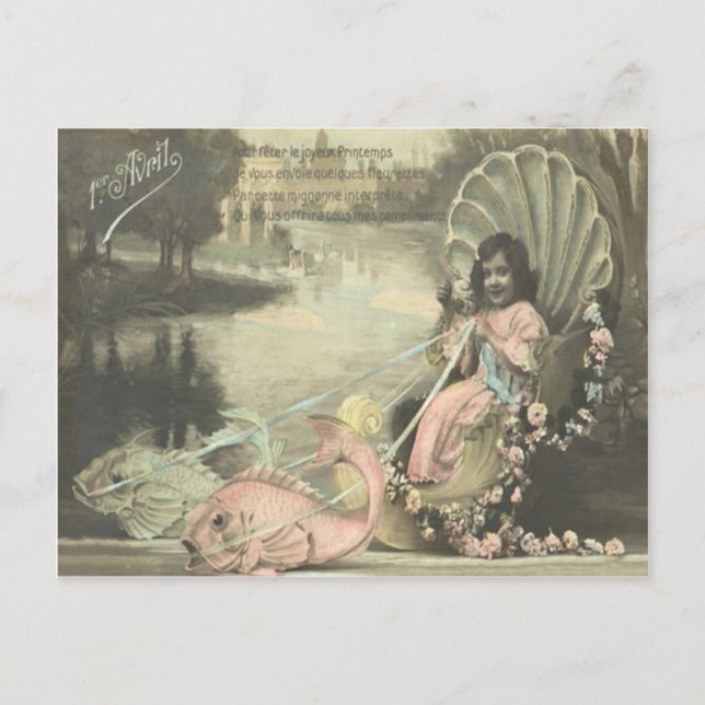 Viktorianische Muschel Fisch Poisson d'avril Fool' Postkarte (Vorderseite)