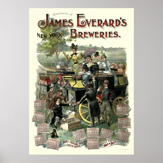 Viktorianische New Yorker Brauerei 1896 Kalender Poster (Vorne)