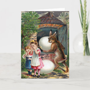 Viktorianische Osterkarte - Osterhasen und Eier Karte