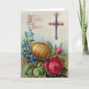 Viktorianische Ostern-Karte - Kreuz und Osterei Karte