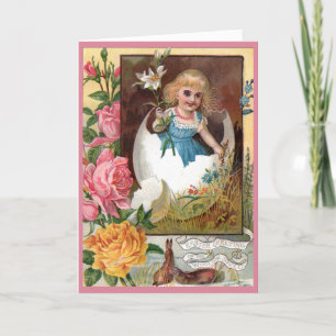 Viktorianische Ostern-Karte - Mädchen im Ei Karte