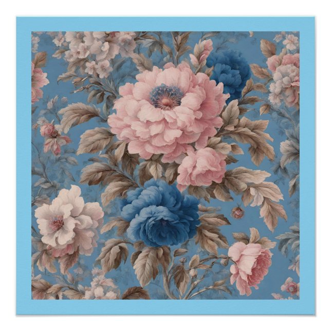 Viktorianische pastellblaue und rosa Blossom Poster (Vorderseite)