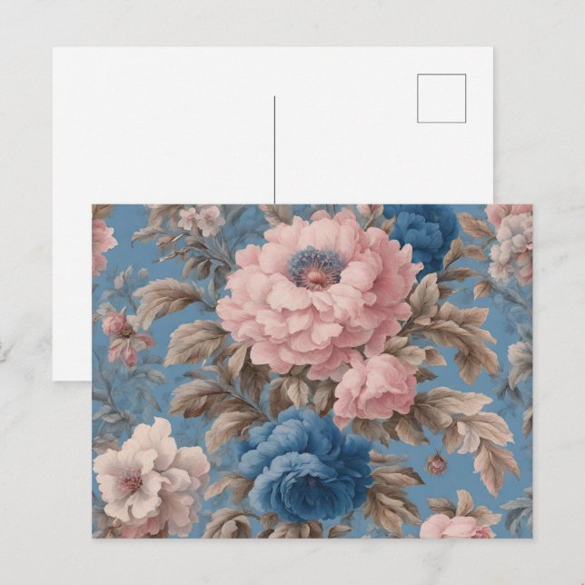 Viktorianische pastellblaue und rosa Blüten Postka Postkarte (Vorne/Hinten)