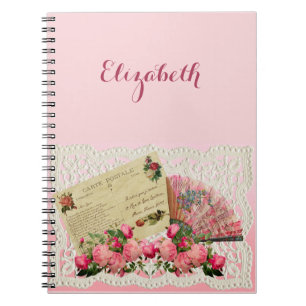 Viktorianische Postkarte, Fächer, Rosen, Spitzen-U Notizblock