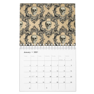 Viktorianische Rahmenskullen Gothic Skelett Kalender
