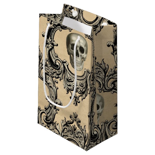 Viktorianische Rahmenskullen Gothic Skelett Kleine Geschenktüte (Vorderseite Schrägansicht)