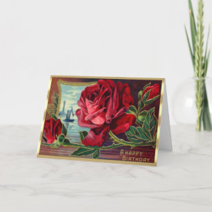 Viktorianische Red Blume Wasserbootszene Geburtsta Karte