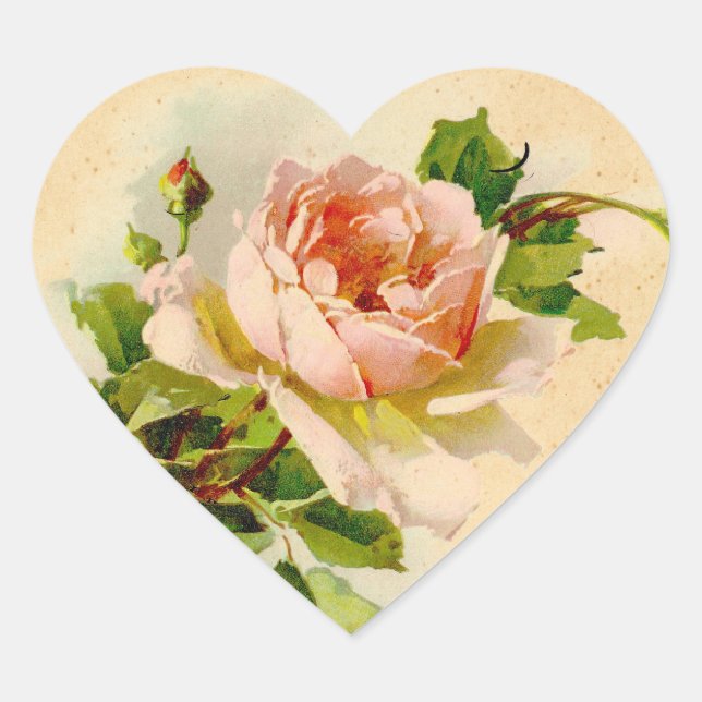 Viktorianische Rosa-Aufkleber Herz-Aufkleber (Vorderseite)