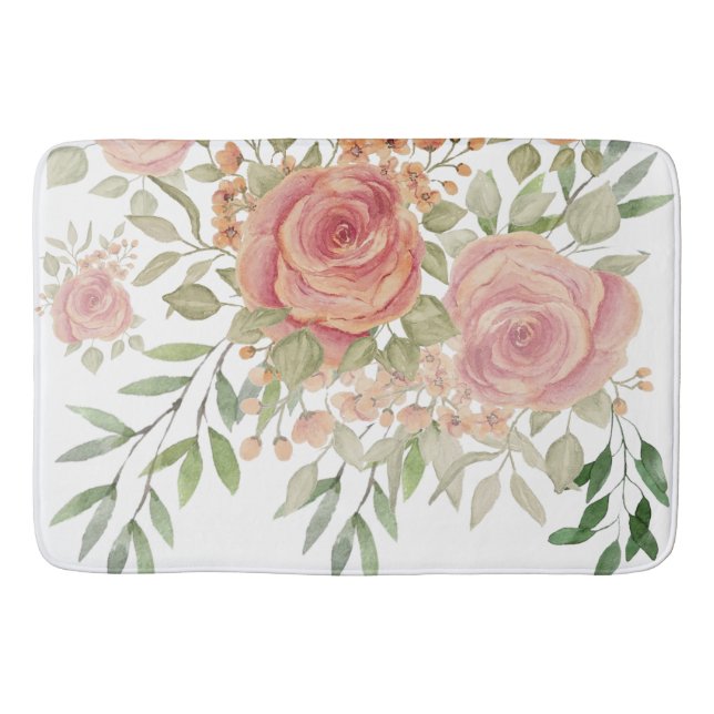 Viktorianische Rosa Rosen Aquarellkunst Badematte (Vorderseite)
