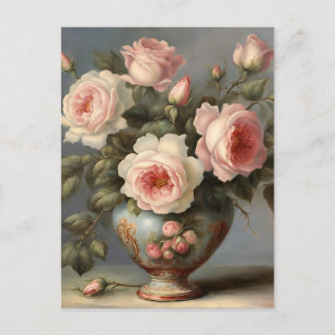 Viktorianische rosa Rosen in einer Vase  Postkarte