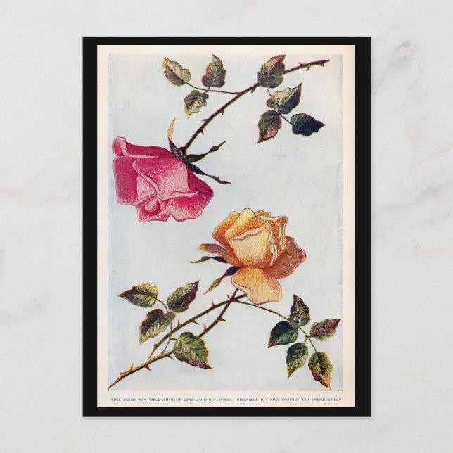 Viktorianische Rosa und Gelbe Rosen Postkarte (Vorderseite)