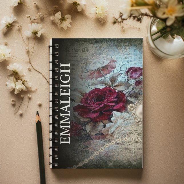 Viktorianische Rose Bohemische Perlen Monogramm Notizblock (Von Creator hochgeladen)