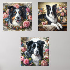 Viktorianische Rose Border Collie Bilderwand Sets