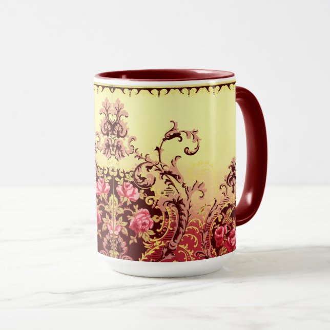 Viktorianische Rose elegante, blumenrote Textilkun Tasse (VorderseiteRechts)