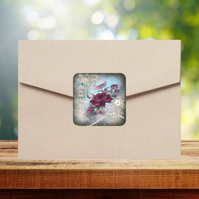 Viktorianische Rose Ephemera Quadratischer Aufkleber (Von Creator hochgeladen)