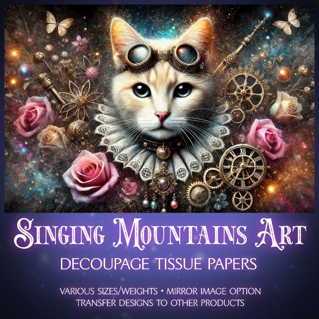 Viktorianische Rose Gold Steampunk Cat Decoupage Seidenpapier (Von Creator hochgeladen)