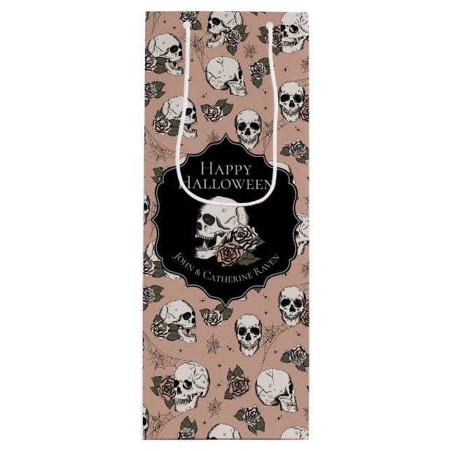 Viktorianische Rose Rosa Bläschen Halloween Geschenktüte Für Weinflaschen (Vorderseite)