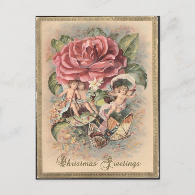 Viktorianische Rose und Cherubs Weihnachten Postka (Vorderseite)