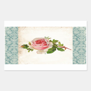 Viktorianische Rose und Damast Rechteckiger Aufkleber