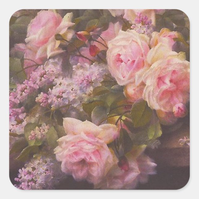 Viktorianische Rose und Lilacs Quadratischer Aufkleber (Vorderseite)