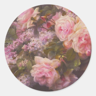 Viktorianische Rose und Lilacs Runder Aufkleber