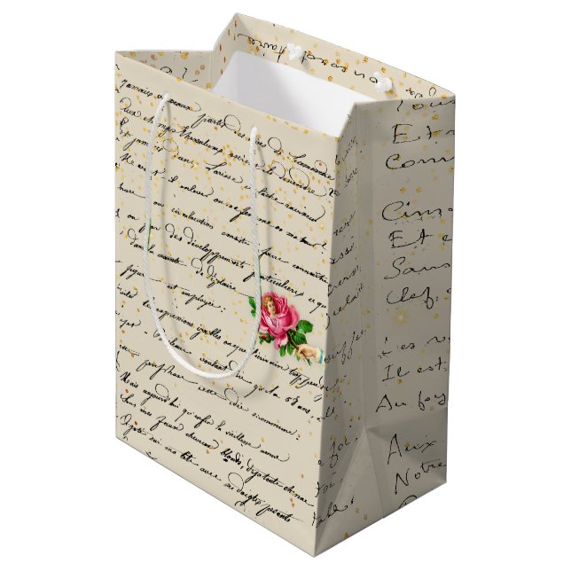 Viktorianische Rose und Schreiben Mittlere Geschenktüte (Rückseite Schrägansicht)