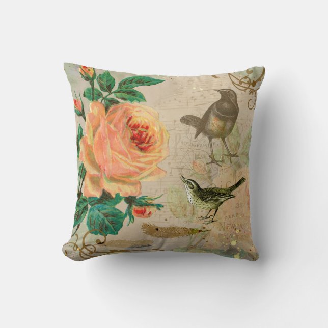 Viktorianische Rose und Vogelgarten Kissen (Vorderseite)