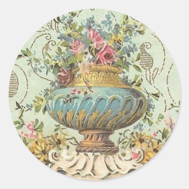 Viktorianische Rose Vase Runder Aufkleber (Vorderseite)
