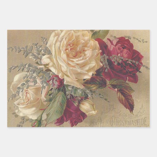 Viktorianische Rose zu Weihnachten Geschenkpapier Set (Vorderseite)
