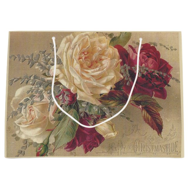 Viktorianische Rose zu Weihnachten Große Geschenktüte (Vorderseite)