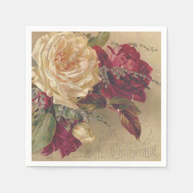 Viktorianische Rose zu Weihnachten Serviette (Vorderseite)