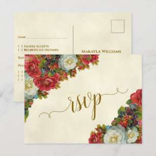 Viktorianische Rosen Elegante Herbst-Hochzeit RSVP Postkarte
