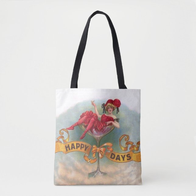 Viktorianische Rote Champagnerfrau Happy Tasche (Vorderseite)