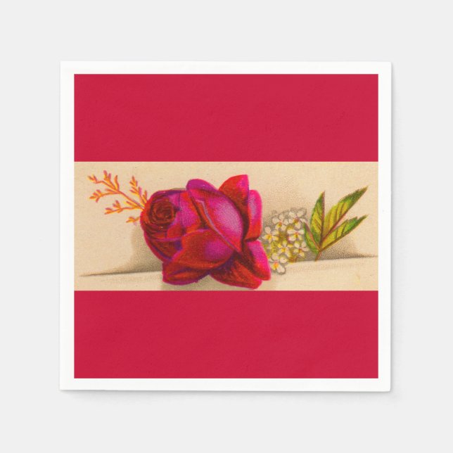 Viktorianische rote Rose Serviette (Vorderseite)