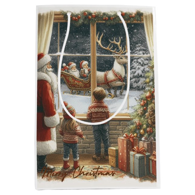 Viktorianische rustikale Weihnachtskarte Mittlere Geschenktüte (Vorderseite)