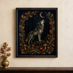 Viktorianische Samhain-Wolf-Botanik-Wandkunst Poster