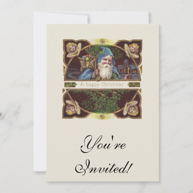 Viktorianische Santa Angels Weihnachtsantike Einladung (Vorderseite)