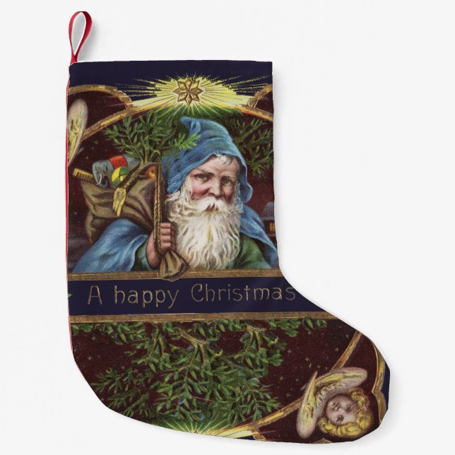 Viktorianische Santa Angels Weihnachtsantike Kleiner Weihnachtsstrumpf (Vorderseite)