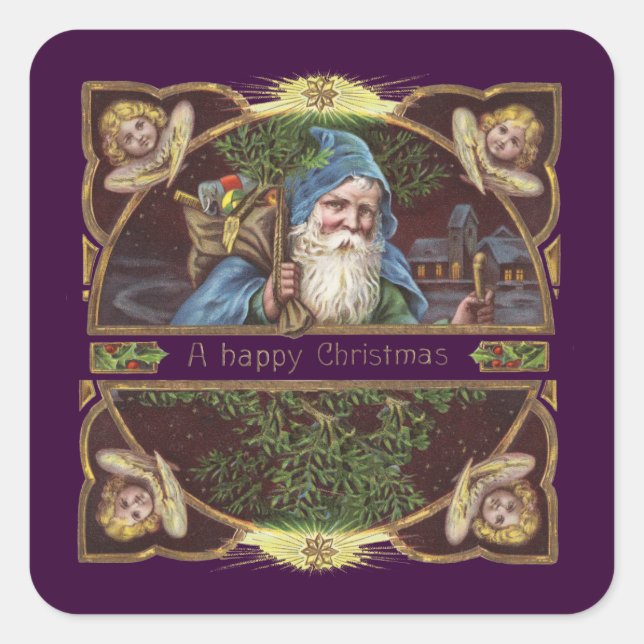 Viktorianische Santa Angels Weihnachtsantike Quadratischer Aufkleber (Vorderseite)